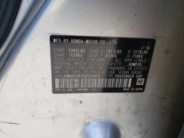 2016 HONDA FIT LX JHMGK5H57GX024883