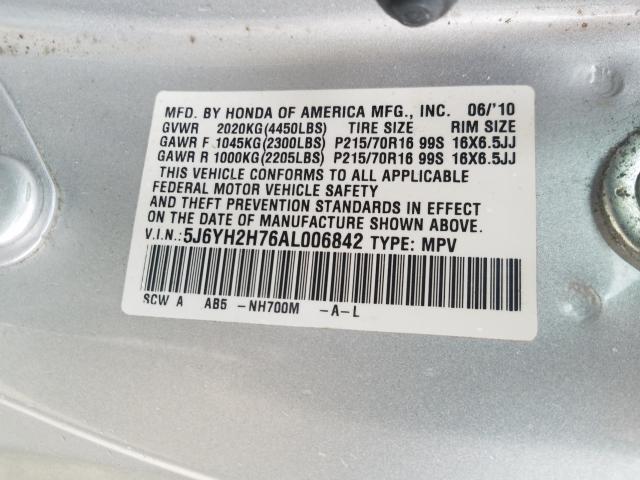 2010 HONDA ELEMENT EX 5J6YH2H76AL006842
