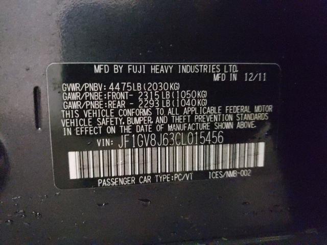 2012 SUBARU IMPREZA WR JF1GV8J63CL015456
