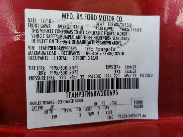 2011 FORD FOCUS SE 1FAHP3FN6BW200695