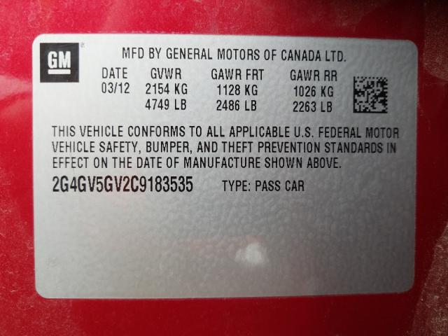 2012 BUICK REGAL GS 2G4GV5GV2C9183535