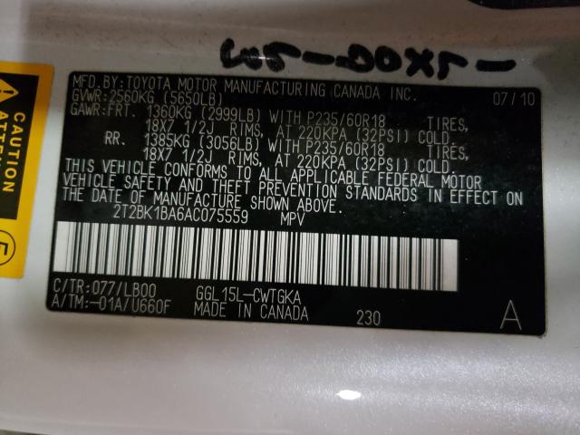 2010 LEXUS RX 350 2T2BK1BA6AC075559