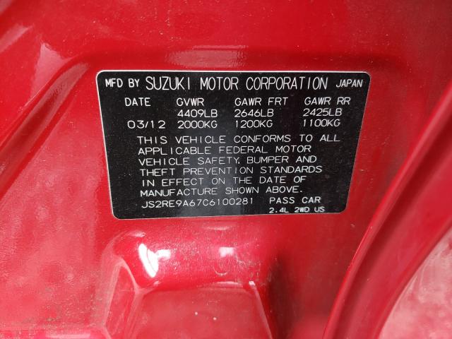 2012 SUZUKI KIZASHI SP JS2RE9A67C6100281