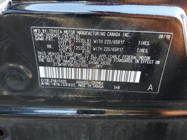 2019 TOYOTA RAV4 XLE 2T3W1RFV0KC021445