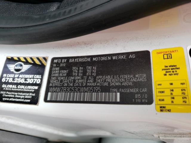 2012 MINI COOPER COU WMWZB3C53CWM05195