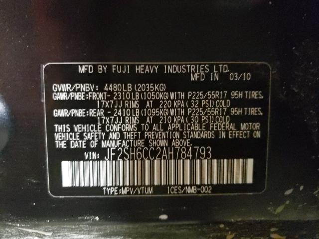 2010 SUBARU FORESTER JF2SH6CC2AH784793
