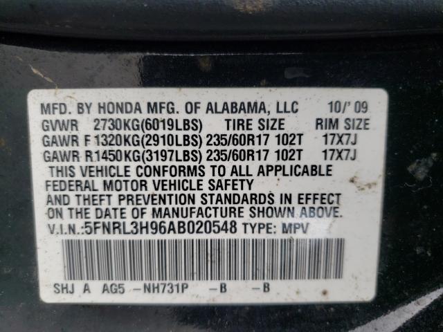 2010 HONDA ODYSSEY TO 5FNRL3H96AB020548