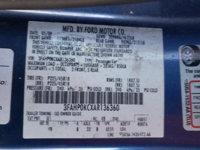 2010 FORD FUSION SPO 3FAHP0KCXAR136360