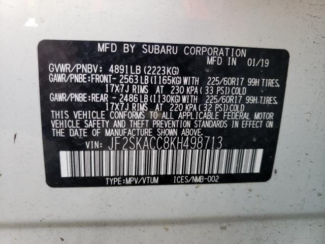 2019 SUBARU FORESTER JF2SKACC8KH498713