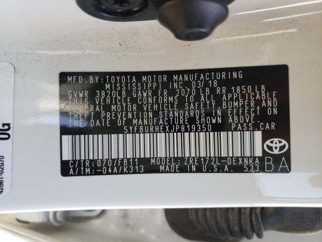 2018 TOYOTA COROLLA L 5YFBURHEXJP819350