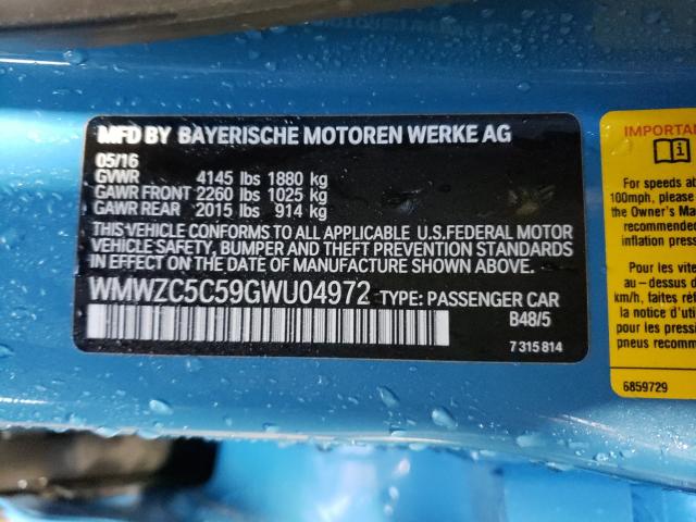 2016 MINI COOPER S C WMWZC5C59GWU04972