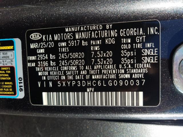 2020 KIA TELLURIDE 5XYP3DHC6LG090037