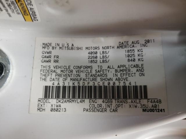 2012 MITSUBISHI ECLIPSE GS 4A31K5DF3CE007541