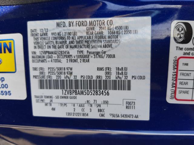 2013 FORD MUSTANG 1ZVBP8AM5D5283456