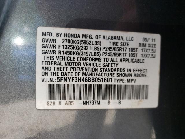 2011 HONDA PILOT EX 5FNYF3H46BB051601