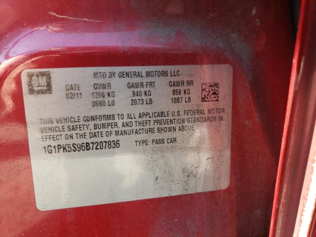 2011 CHEVROLET CRUZE ECO 1G1PK5S96B7207836