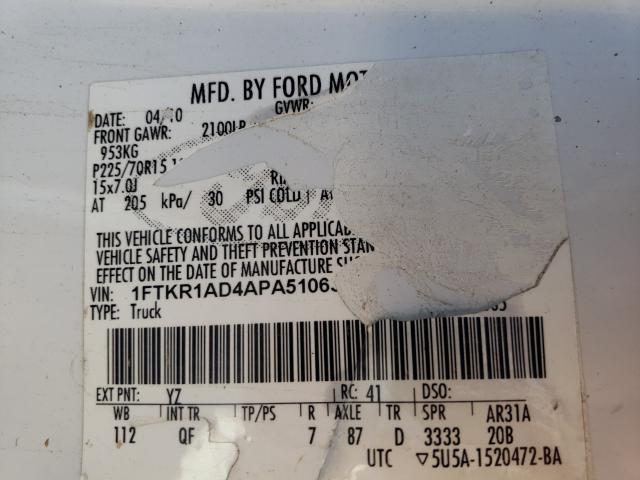 2010 FORD RANGER 1FTKR1AD4APA51063