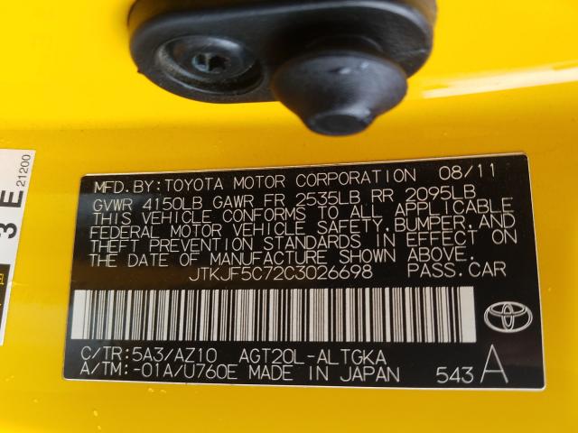 2012 TOYOTA SCION TC JTKJF5C72C3026698