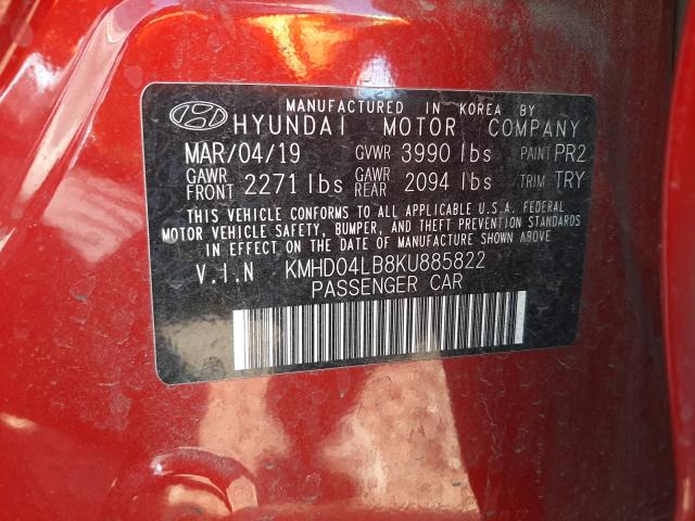2019 HYUNDAI ELANTRA SP KMHD04LB8KU885822