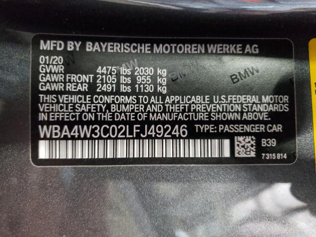 2020 BMW 430I WBA4W3C02LFJ49246
