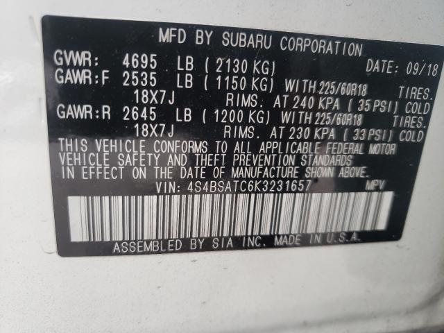 2019 SUBARU OUTBACK TO 4S4BSATC6K3231657