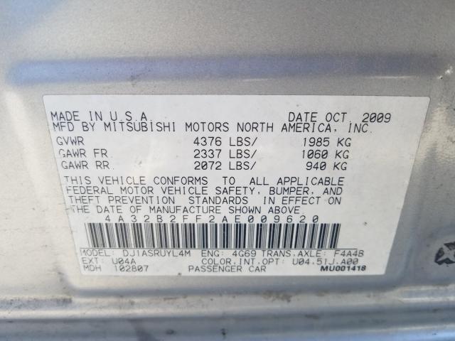 2010 MITSUBISHI GALANT FE 4A32B2FF2AE009620