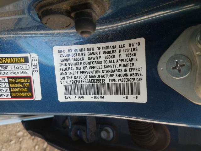 2010 HONDA CIVIC VP 19XFA1F35AE035818