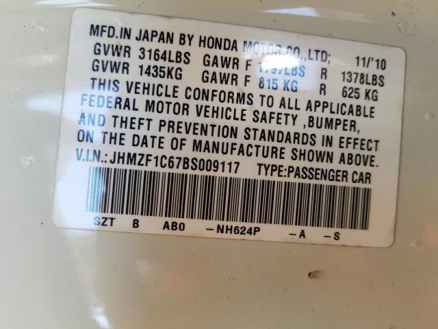 2011 HONDA CR-Z EX JHMZF1C67BS009117