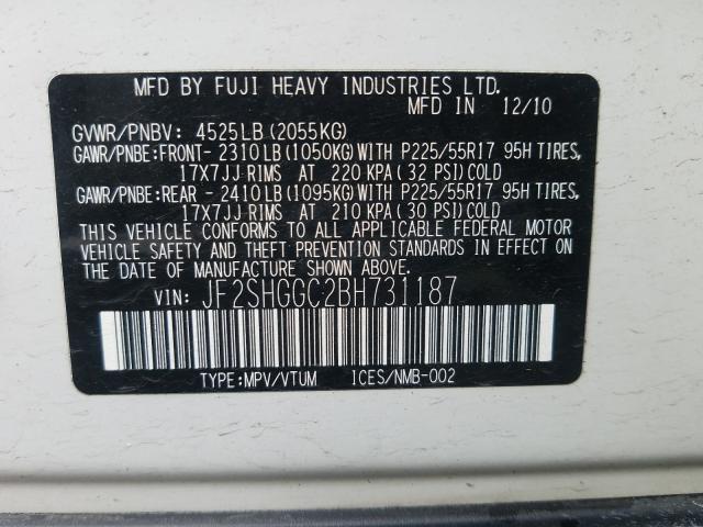 2011 SUBARU FORESTER T JF2SHGGC2BH731187