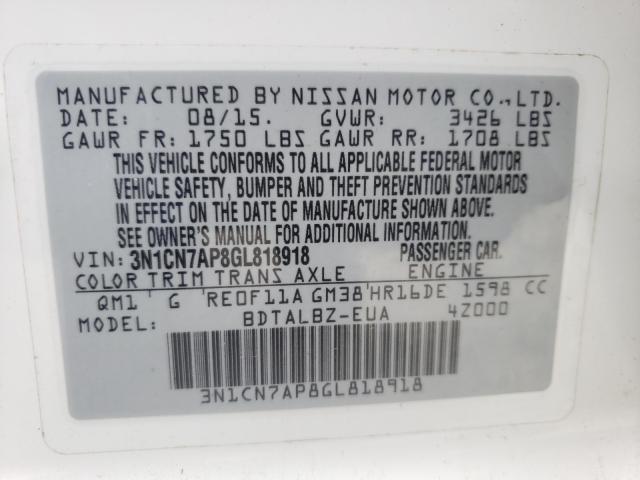 2016 NISSAN VERSA S 3N1CN7AP8GL818918