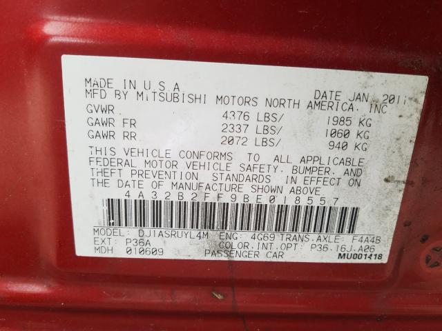 2011 MITSUBISHI GALANT FE 4A32B2FF9BE018557