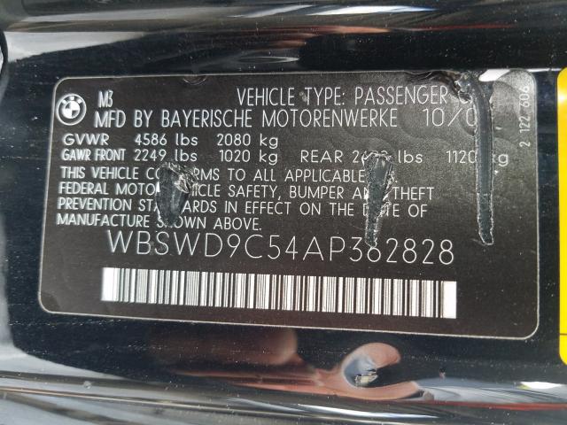 2010 BMW M3 WBSWD9C54AP362828