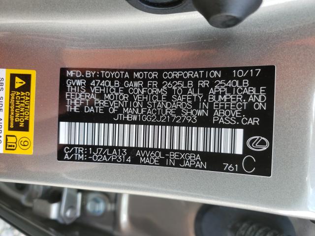 2018 LEXUS ES 300H JTHBW1GG2J2172793