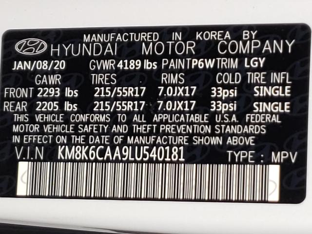 2020 HYUNDAI KONA SEL P KM8K6CAA9LU540181