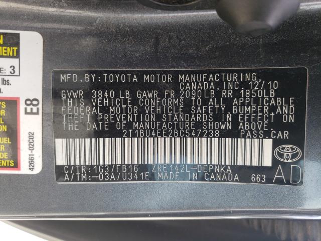 2011 TOYOTA COROLLA BA 2T1BU4EE2BC547238