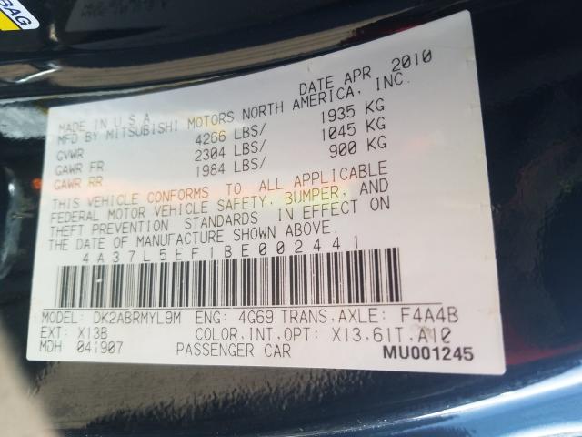 2011 MITSUBISHI ECLIPSE SP 4A37L5EF1BE002441