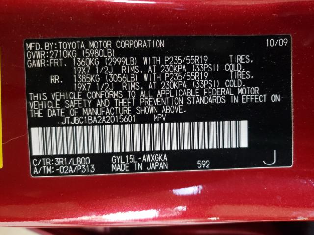 2010 LEXUS RX 450 JTJBC1BA2A2015601