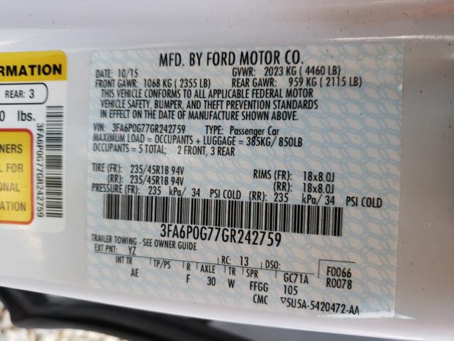 2016 FORD FUSION S 3FA6P0G77GR242759