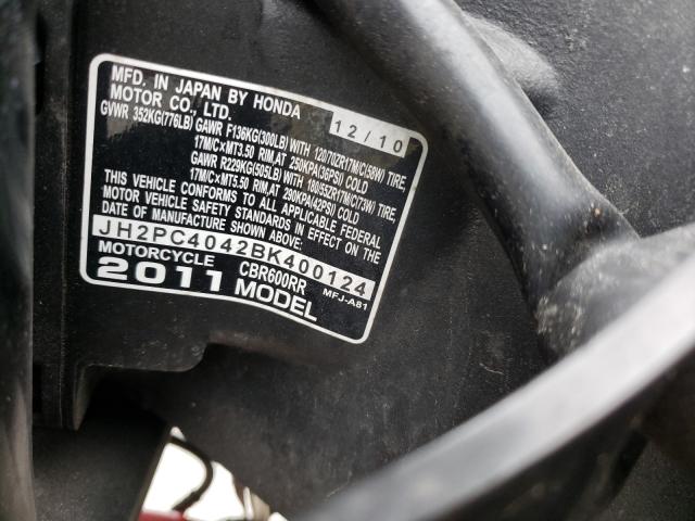 2011 HONDA CBR600 RR JH2PC4042BK400124