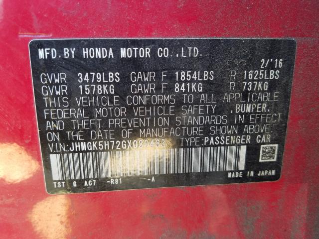 2016 HONDA FIT EX JHMGK5H72GX030463