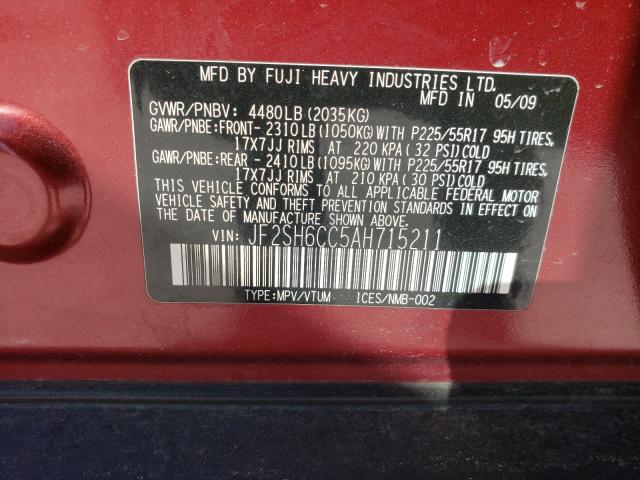 2010 SUBARU FORESTER X JF2SH6CC5AH715211