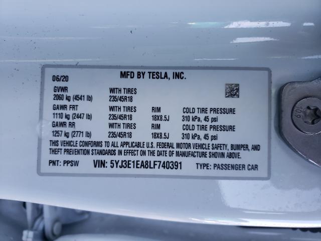 2020 TESLA MODEL 3 5YJ3E1EA8LF740391