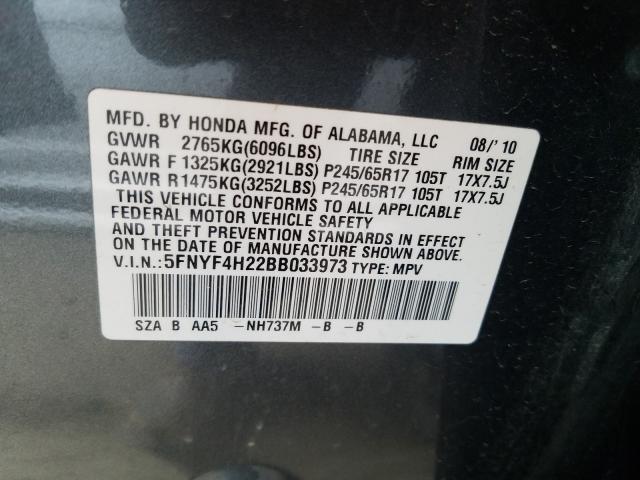 2011 HONDA PILOT LX 5FNYF4H22BB033973