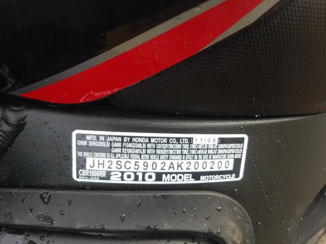 2010 HONDA CBR1000 RR JH2SC5902AK200200