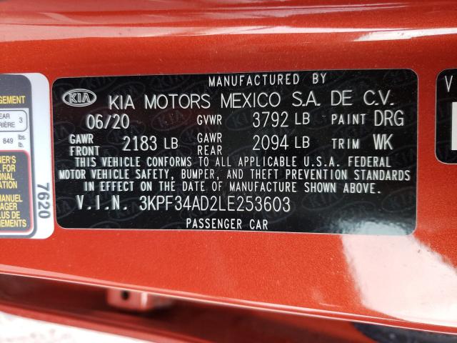 2020 KIA FORTE GT L 3KPF34AD2LE253603