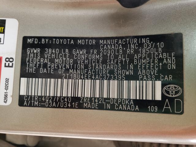 2010 TOYOTA COROLLA BA 2T1BU4EE4AC373395