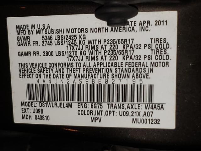 2011 MITSUBISHI ENDEAVOR L 4A4JN2AS9BE027195