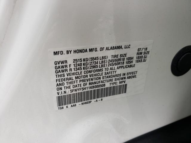 2019 HONDA PILOT LX 5FNYF5H11KB000508