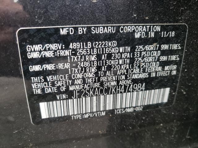 2019 SUBARU FORESTER JF2SKACC7KH474984
