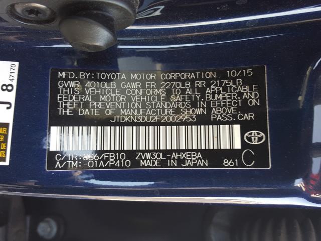 2015 TOYOTA PRIUS JTDKN3DU2F2002953